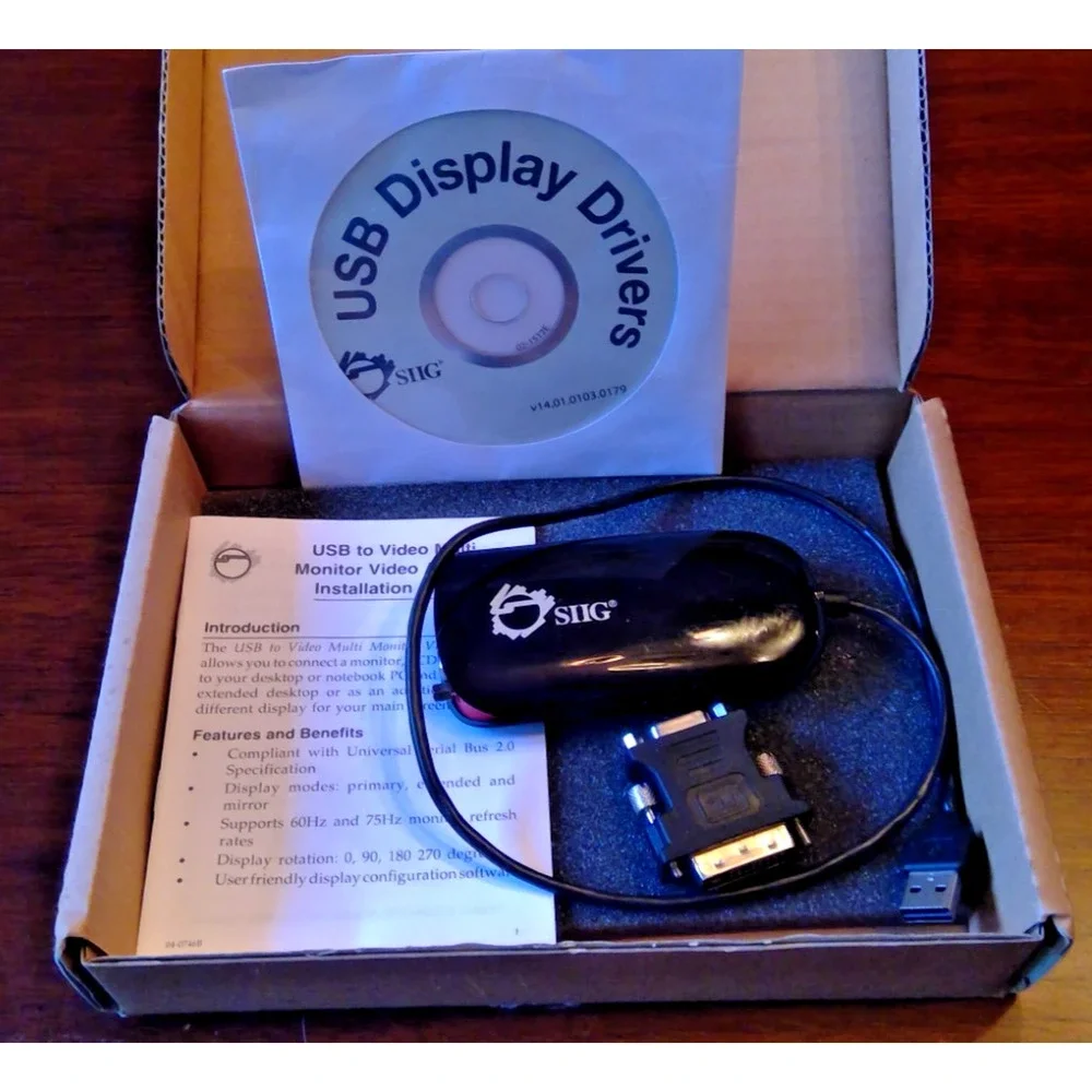 SIIG USB to DVI/VGA Multi Monitor Video Adapter JU-DV0211-S1 WITH ORIGINAL BOX